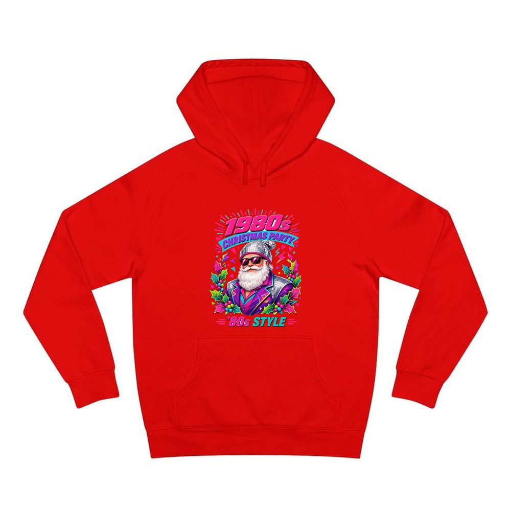 Eighties Disco Santa personalised Christmas hoodie in red