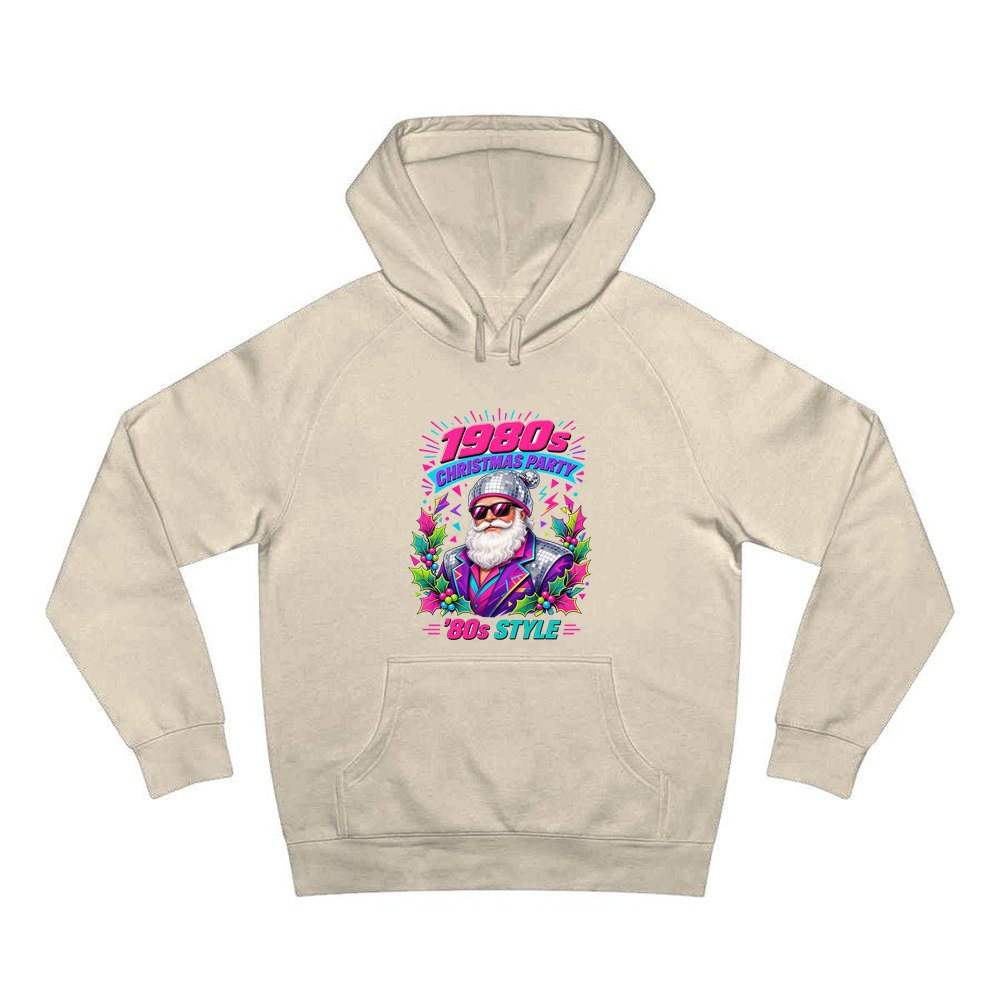 Eighties Disco Santa personalised Christmas hoodie in sand
