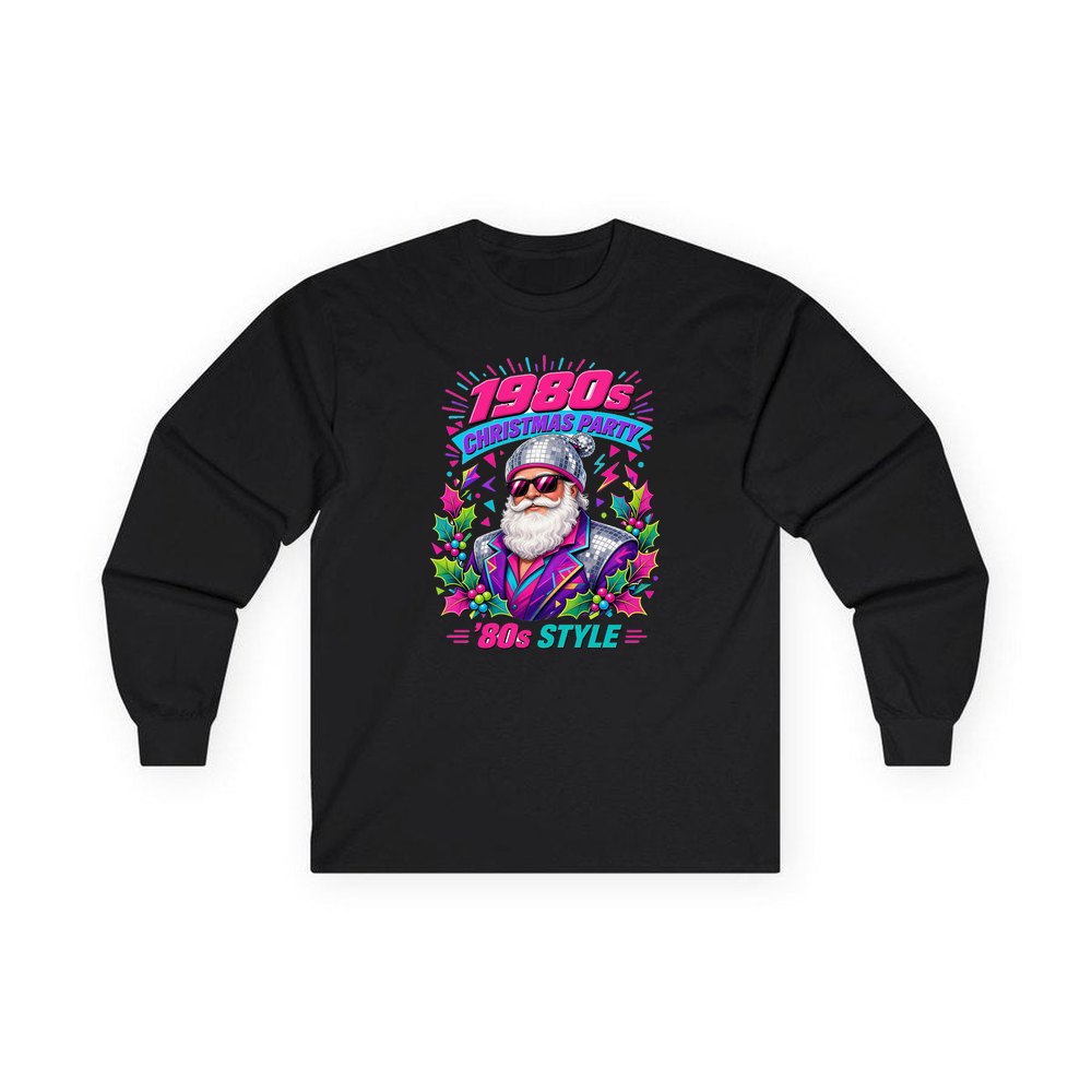 Eighties Disco Santa personalised long sleeve Christmas T-shirt in black