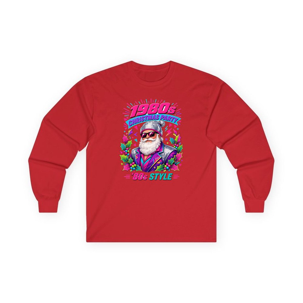 Eighties Disco Santa personalised long sleeve Christmas T-shirt in red
