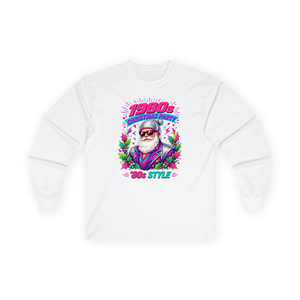 Eighties Disco Santa personalised long sleeve Christmas T-shirt in white