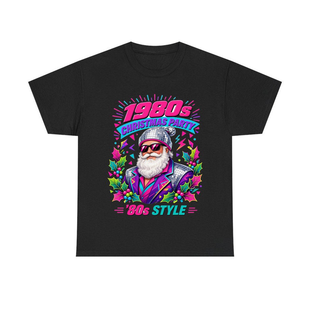 Eighties Disco Santa personalised Christmas T-shirt in black