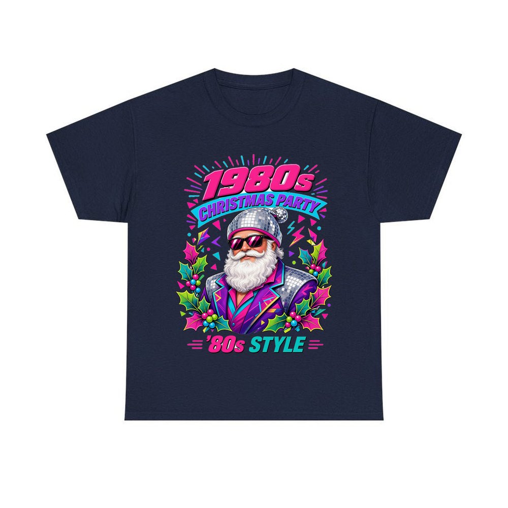 Eighties Disco Santa personalised Christmas T-shirt in navy