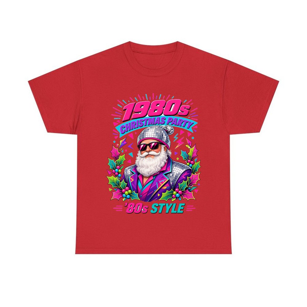 Eighties Disco Santa personalised Christmas T-shirt in red