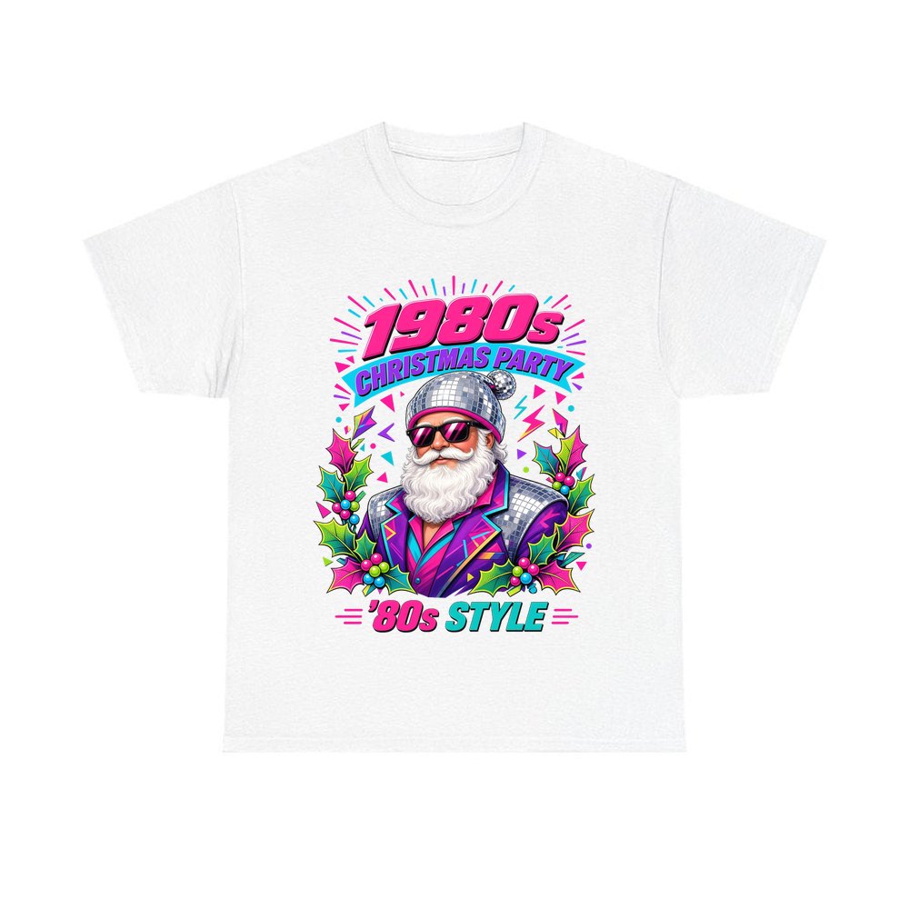 Eighties Disco Santa personalised Christmas T-shirt in white