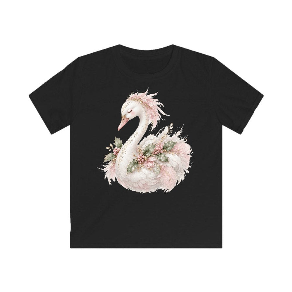Elegant Christmas Swan personalised kids Christmas tee in black
