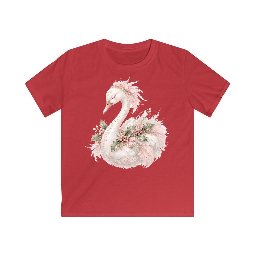 Elegant Christmas Swan personalised kids Christmas tee in red