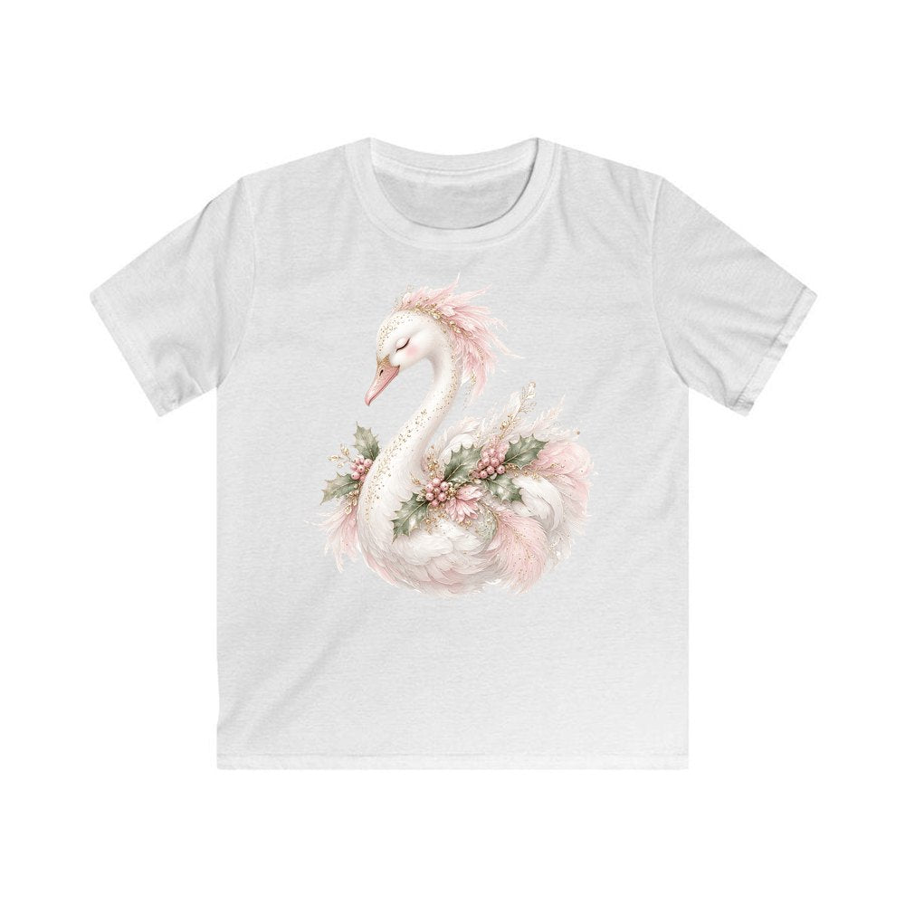 Elegant Christmas Swan personalised kids Christmas tee in white