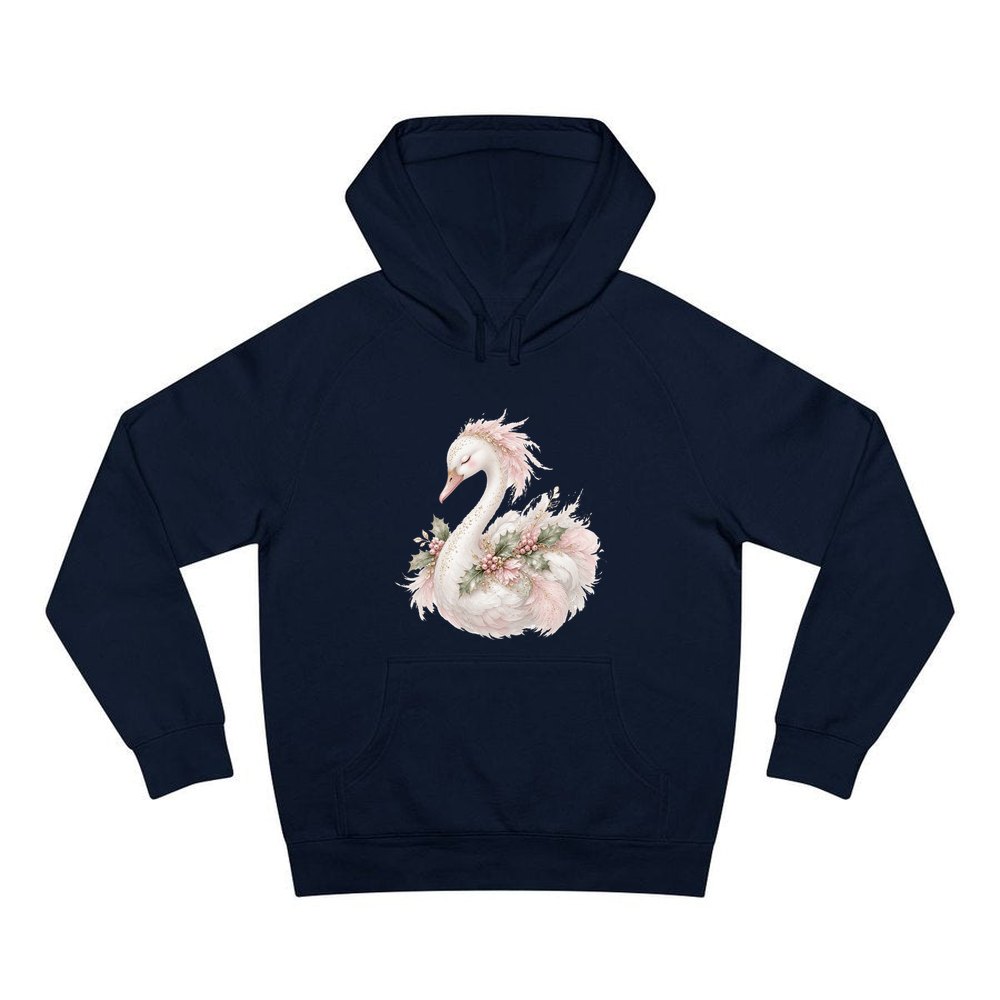 Elegant Christmas Swan personalised Christmas hoodie in navy