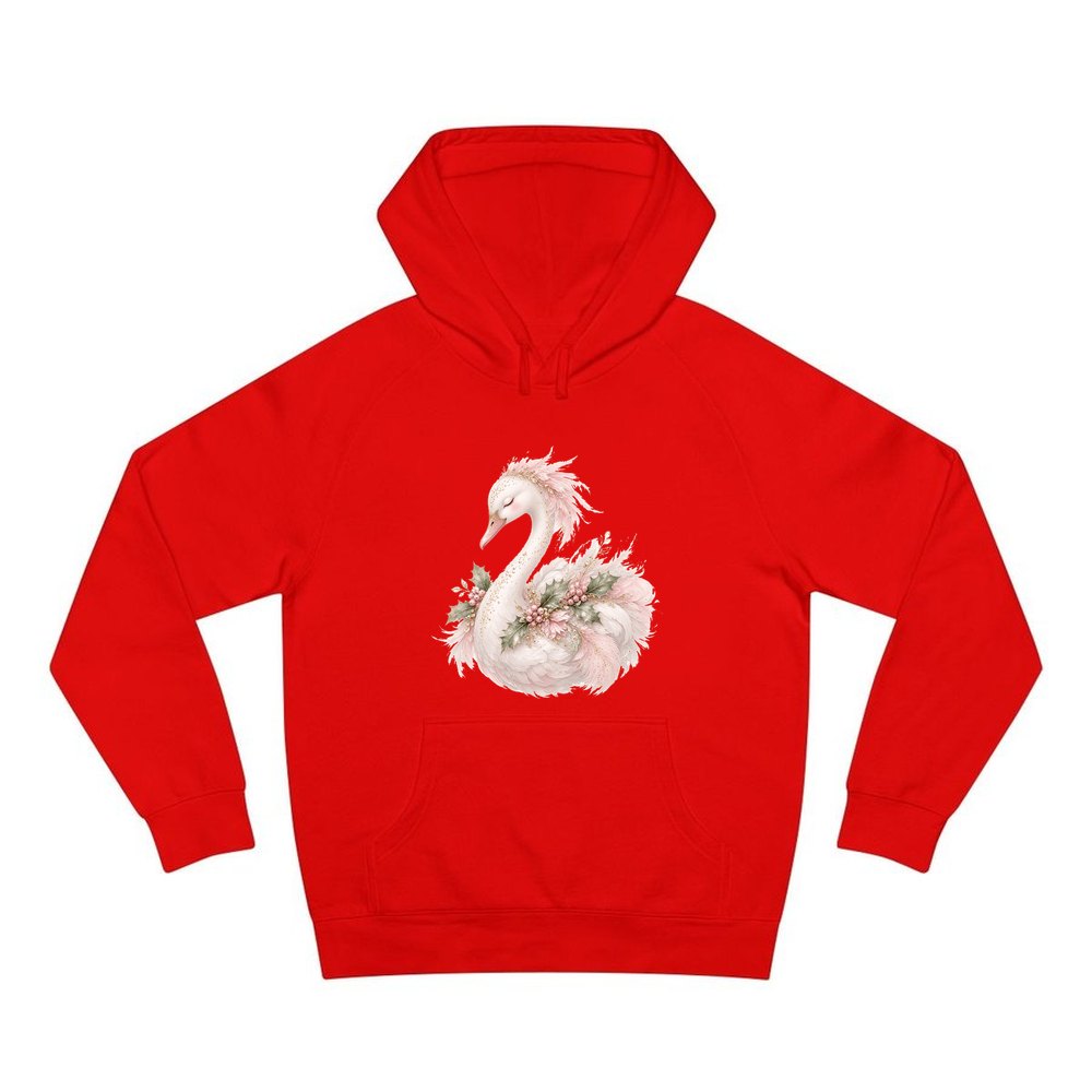 Elegant Christmas Swan personalised Christmas hoodie in red