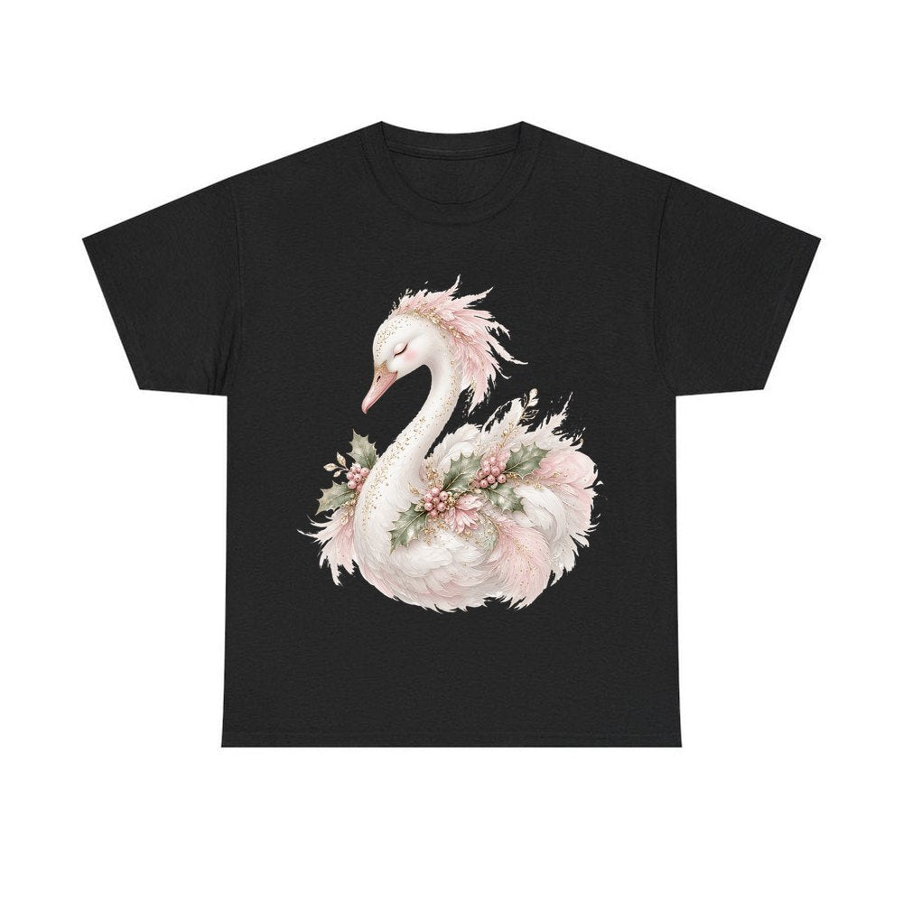 Elegant Christmas Swan personalised Christmas T-shirt in black
