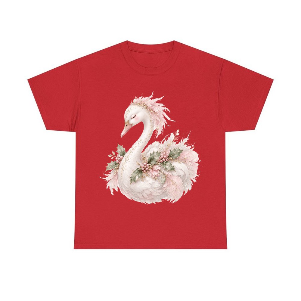 Elegant Christmas Swan personalised Christmas T-shirt in red