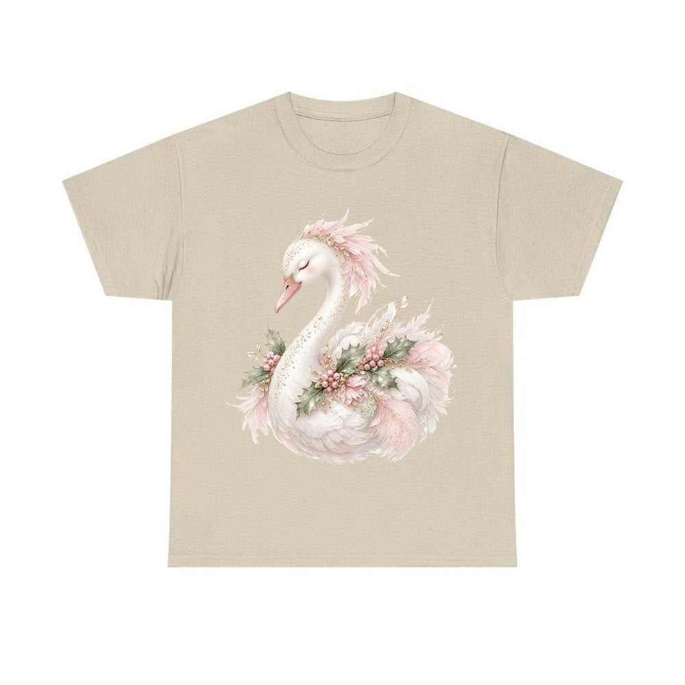 Elegant Christmas Swan personalised Christmas T-shirt in sand