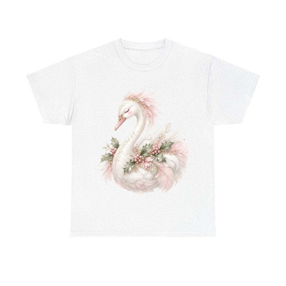 Elegant Christmas Swan personalised Christmas T-shirt in white