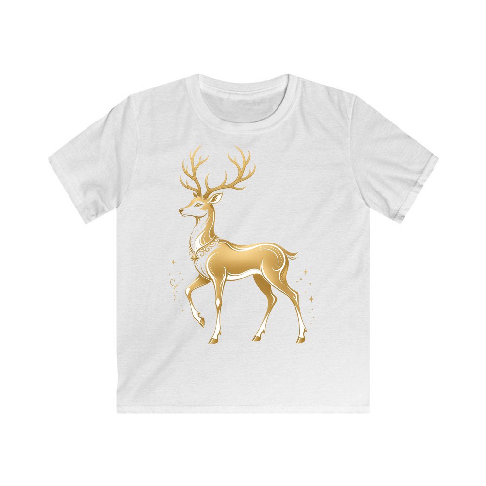 Elegant Gold Stag personalised kids Christmas tee in white