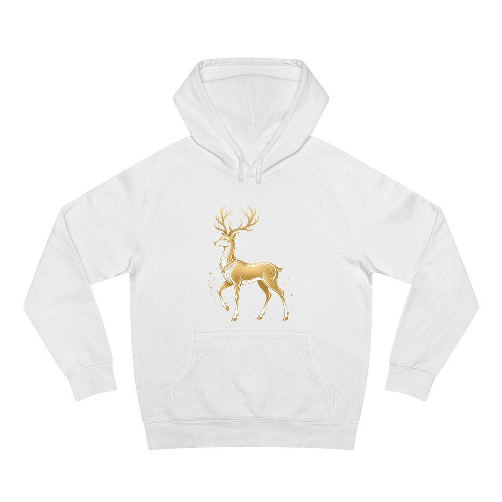 Elegant Gold Stag personalised Christmas hoodie in white