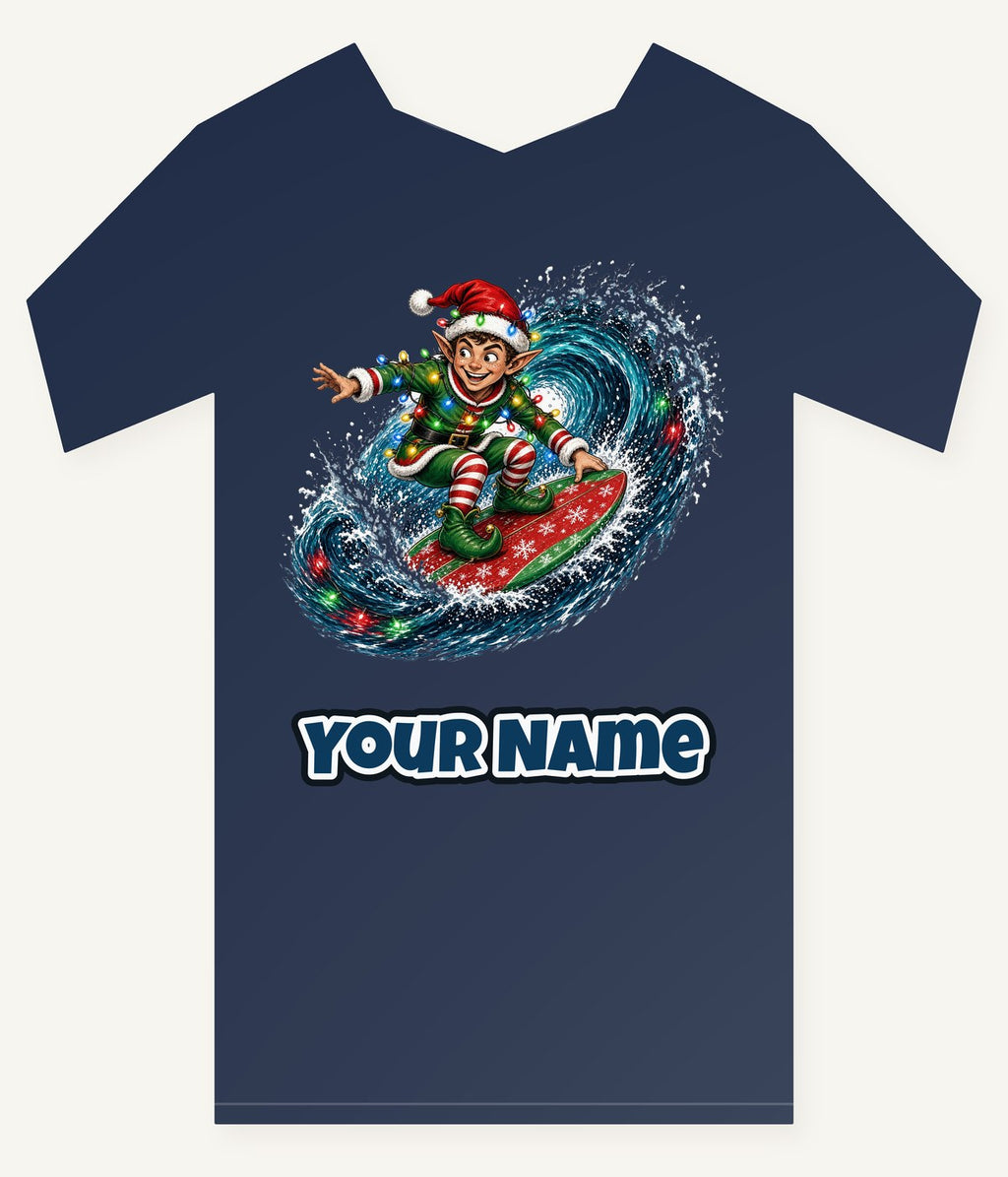 Elf Surfing the Lights Personalised Kids and Baby Christmas Tee