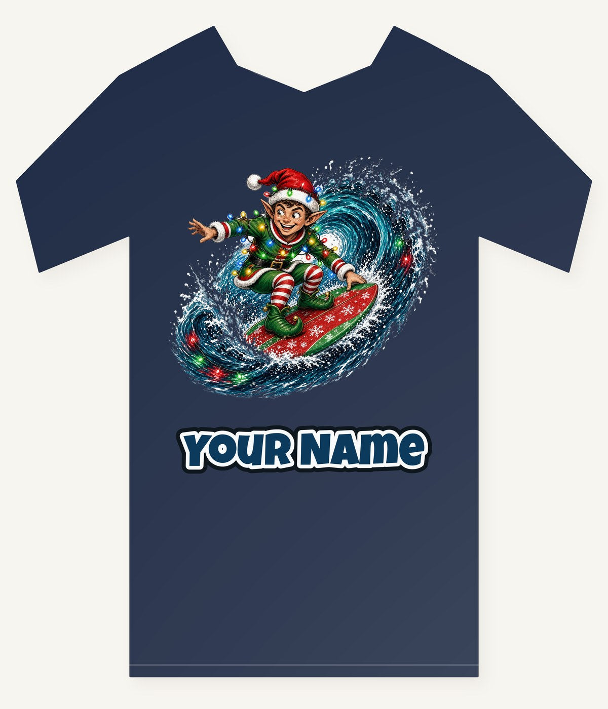 Elf Surfing the Lights Personalised Kids and Baby Christmas Tee
