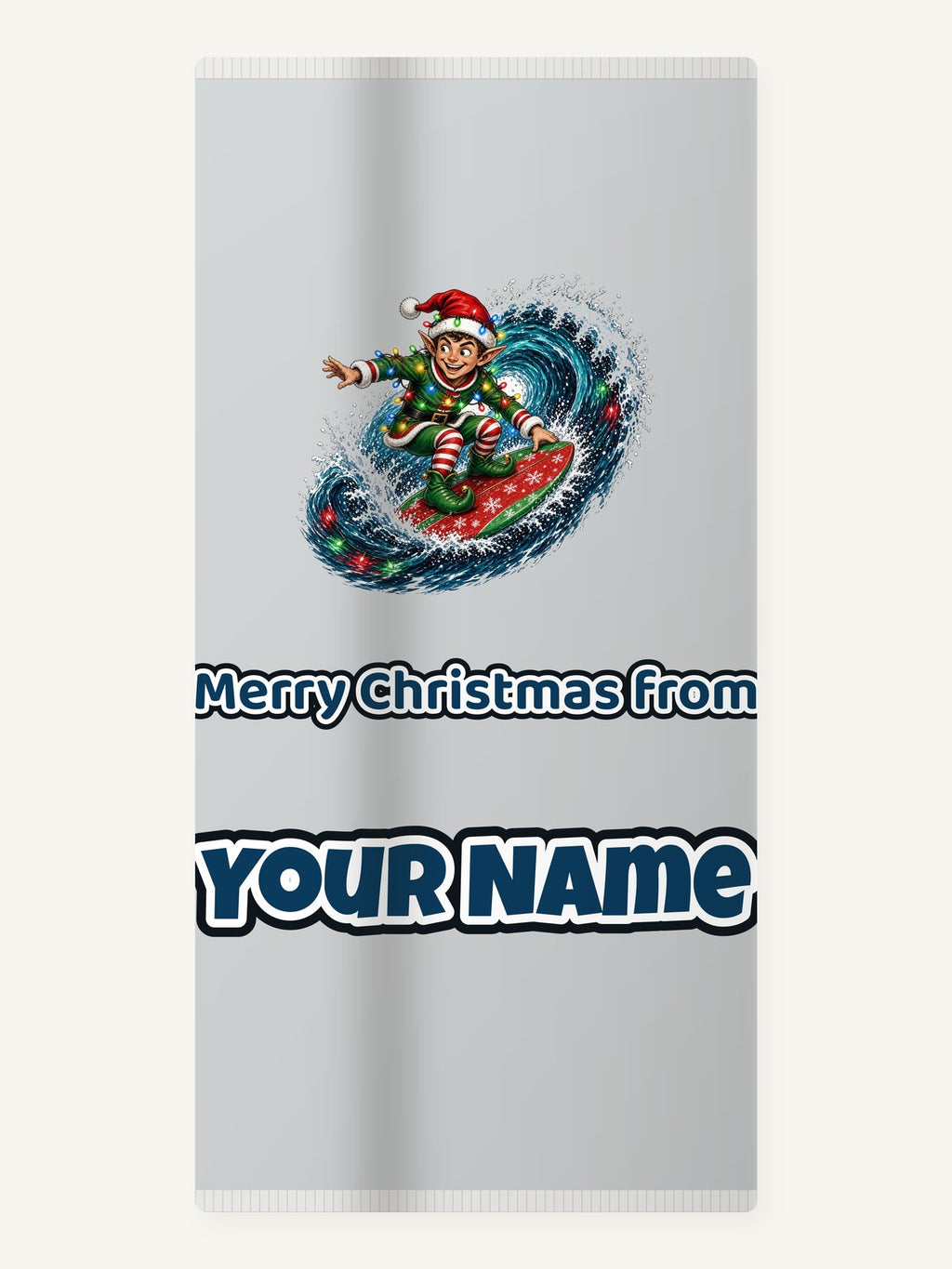 Elf Surfing the Lights Personalised Beach Towel