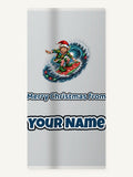 Elf Surfing the Lights Personalised Beach Towel