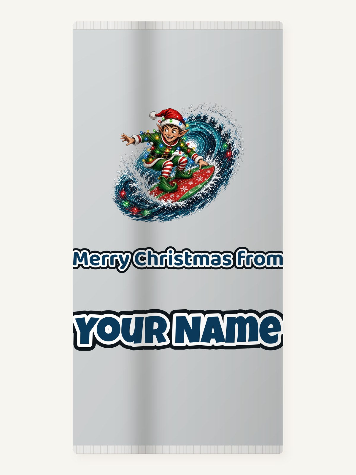 Elf Surfing the Lights Personalised Beach Towel