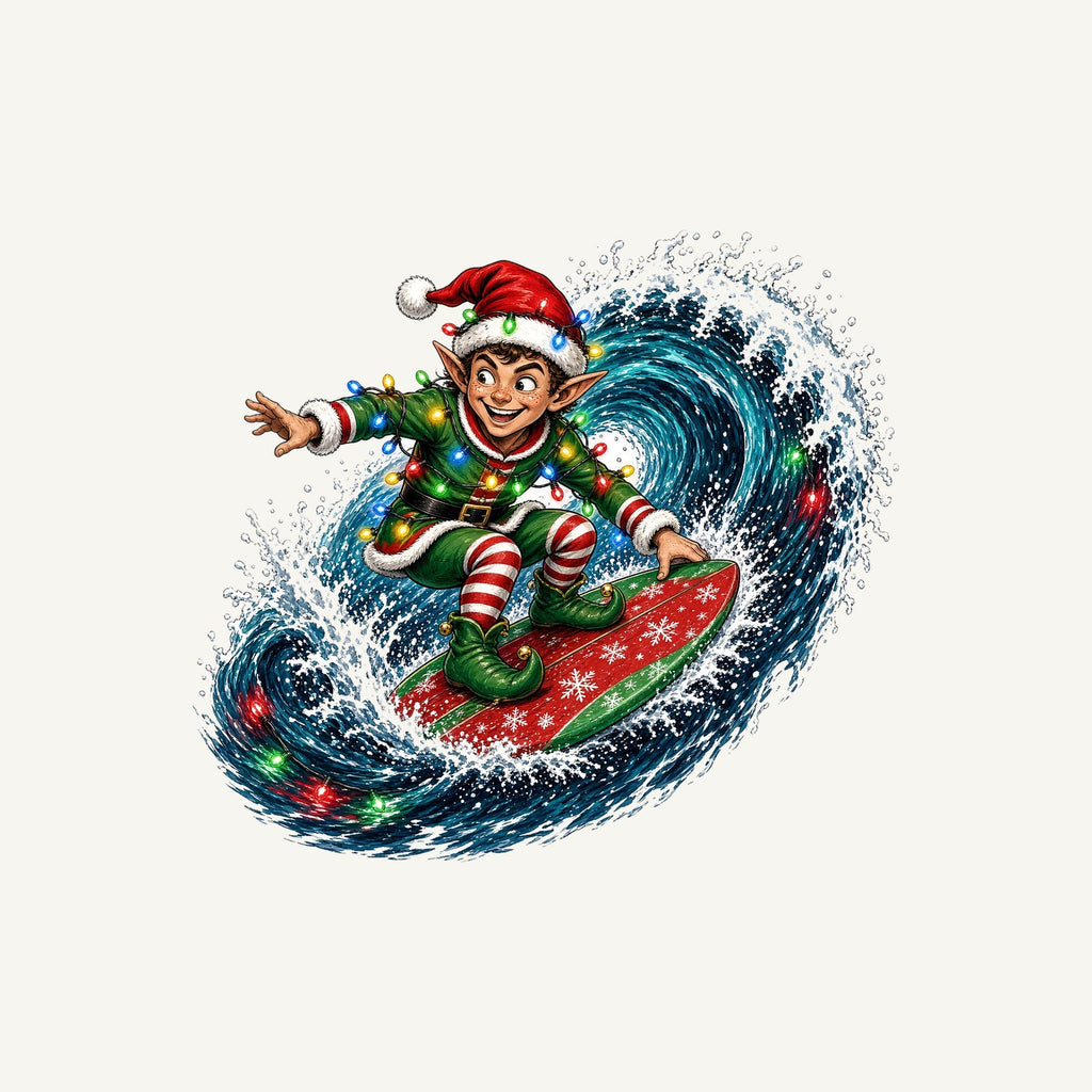 Elf Surfing the Lights Personalised Christmas T-Shirt and Hoodie