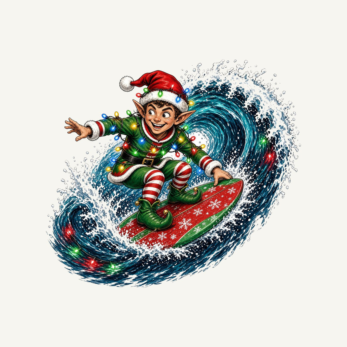 Elf Surfing the Lights Personalised Santa Sack