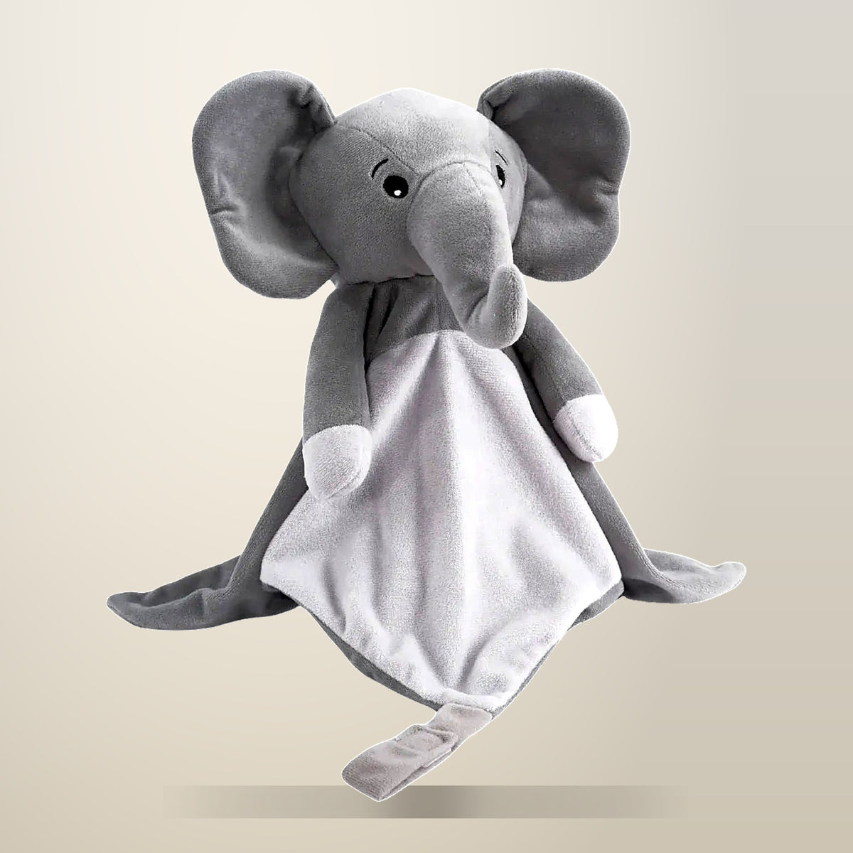 Ellie the Elephant Musical Comforter, White Noise and Lullaby, on a plain cream background