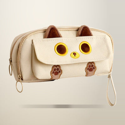 Embroidered Cat Pencil Case, Holds 40 Pens