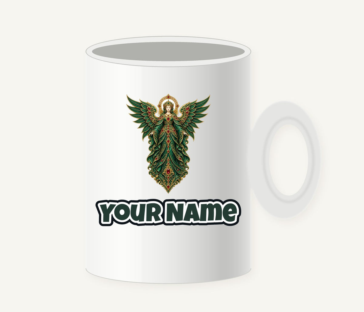 Emerald And Gold Angel Personalised Christmas Mug
