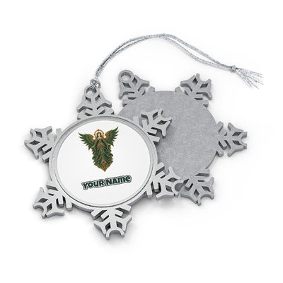 Emerald And Gold Angel Personalised Pewter Christmas Ornament
