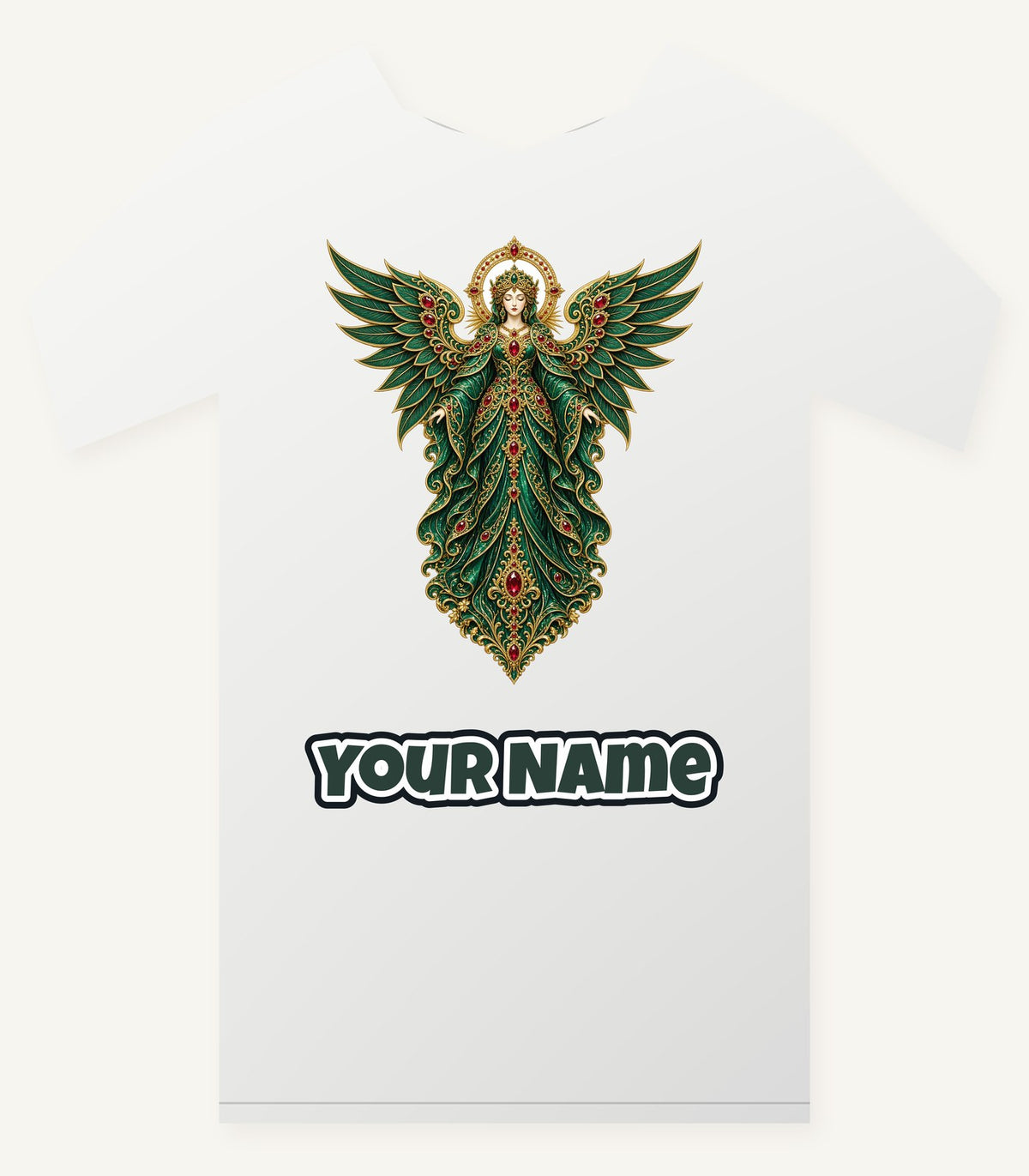 Emerald And Gold Angel Personalised Christmas T-Shirt and Hoodie