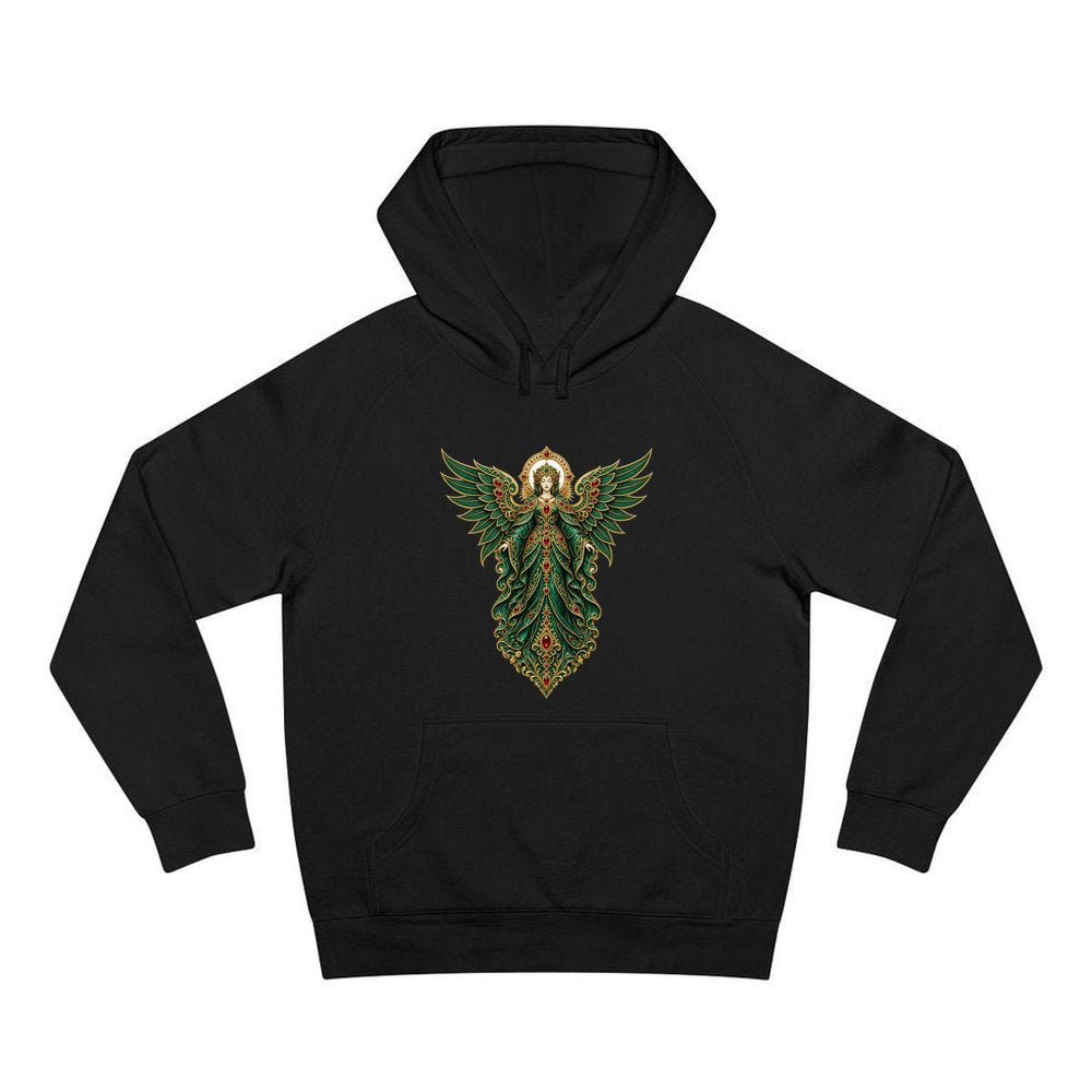 Emerald And Gold Angel personalised Christmas hoodie in black