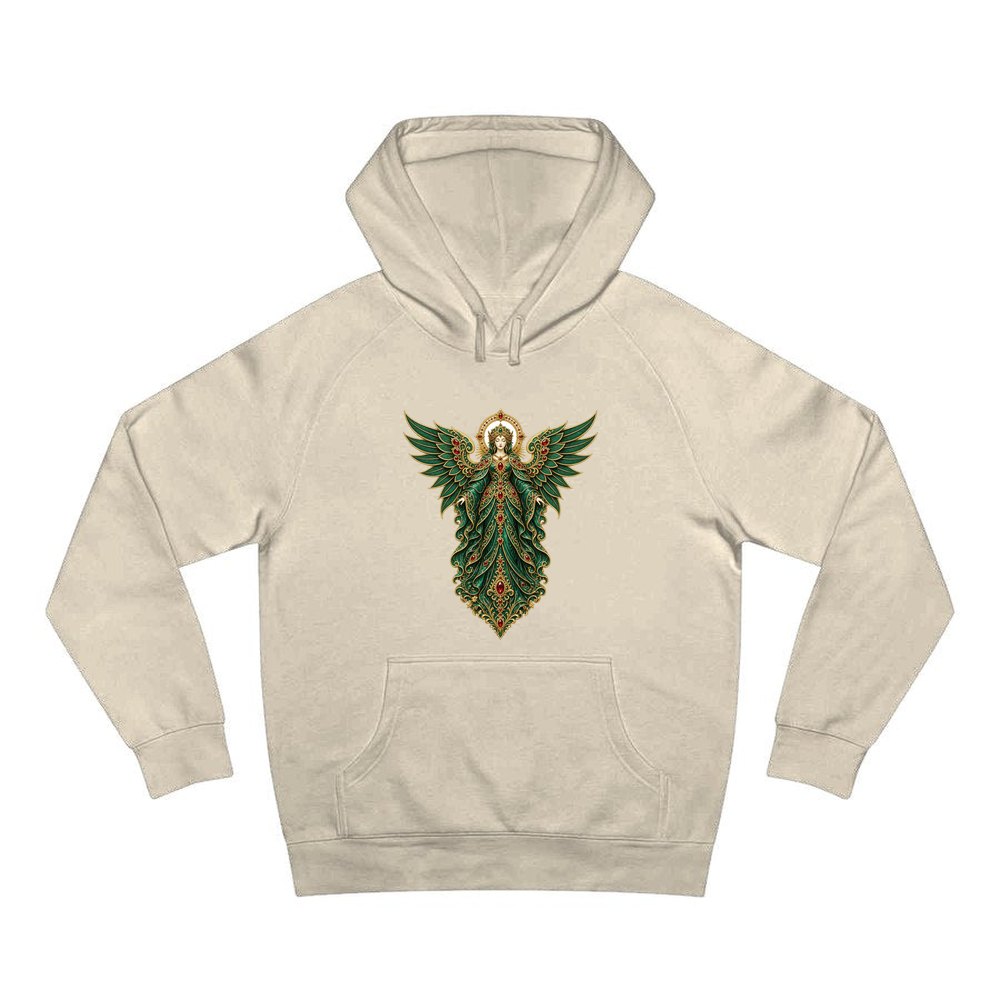 Emerald And Gold Angel personalised Christmas hoodie in sand