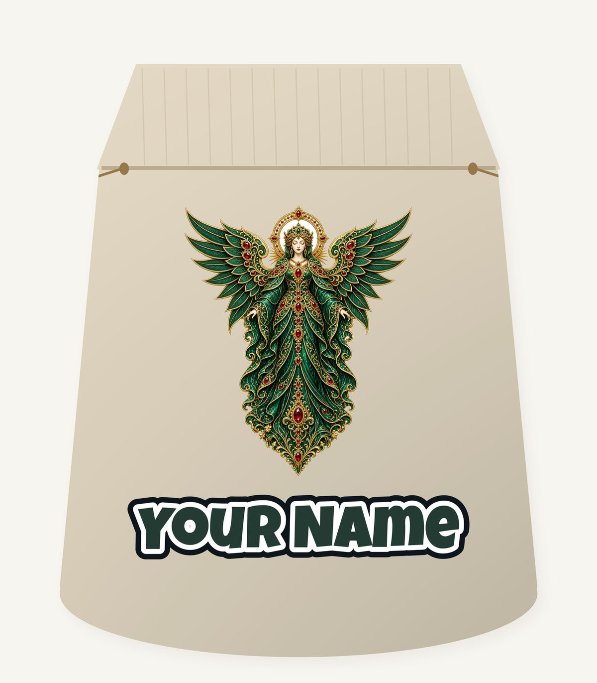 Emerald And Gold Angel Personalised Santa Sack