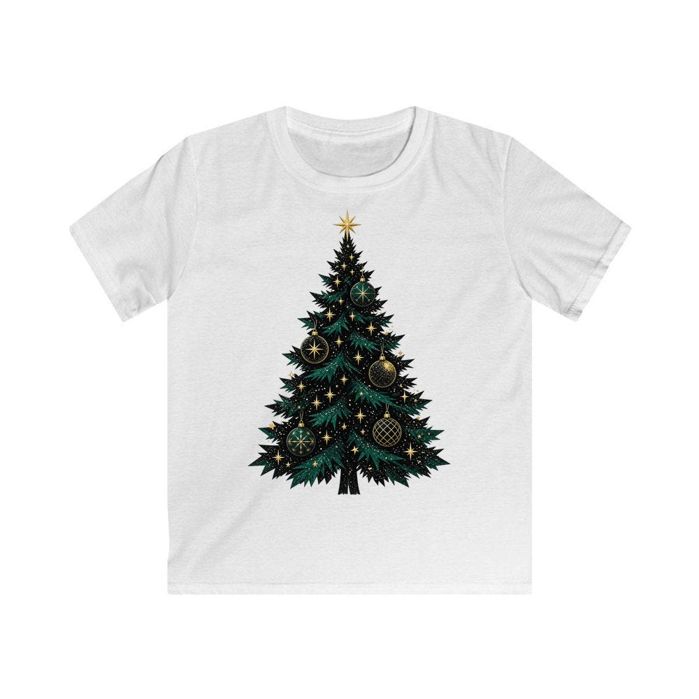 Emerald And Gold Christmas Tree personalised kids Christmas tee in white