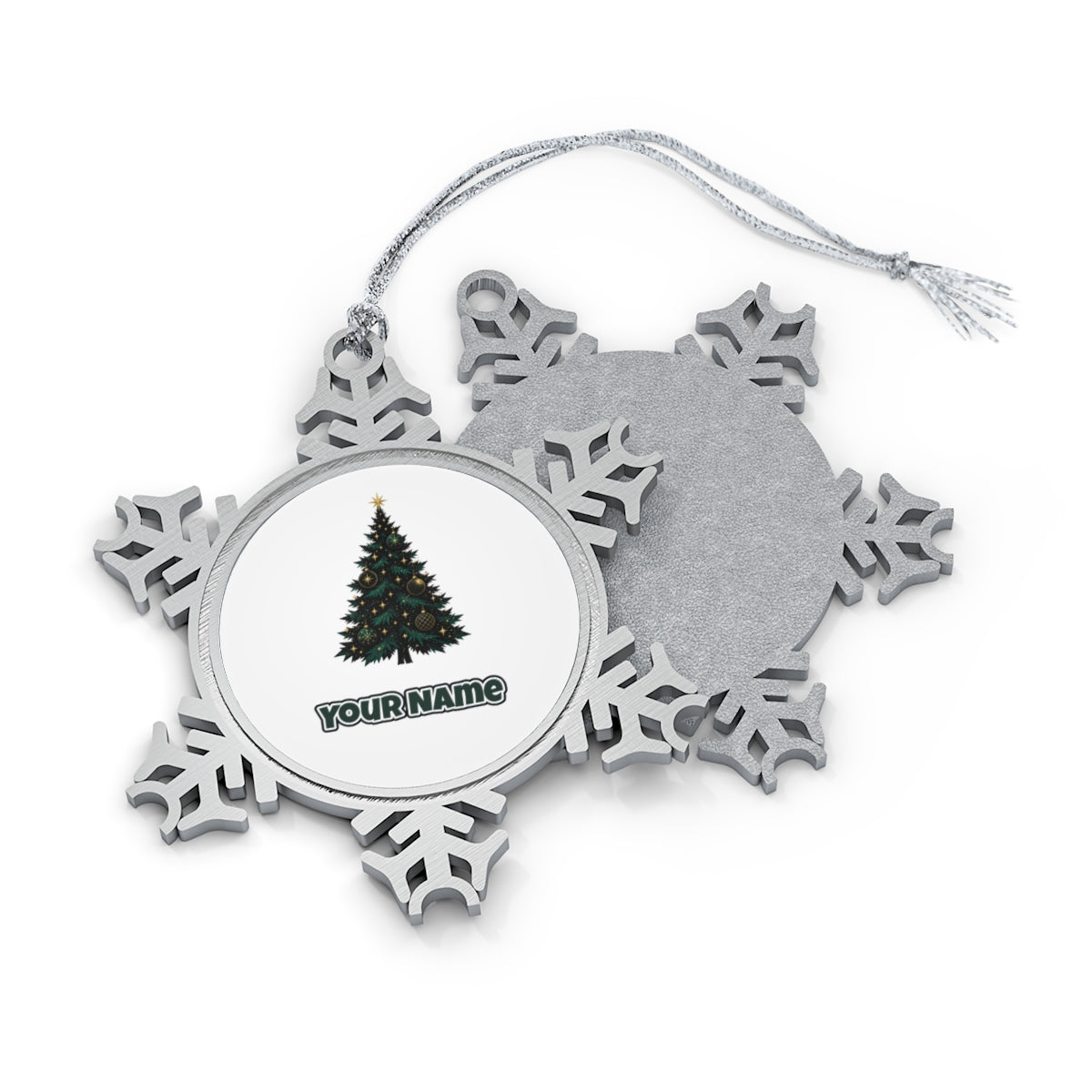 Emerald And Gold Christmas Tree Personalised Pewter Christmas Ornament