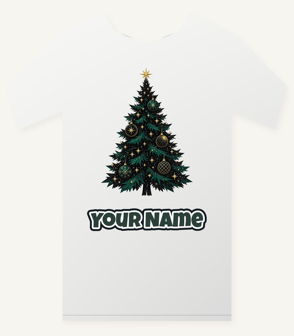 Emerald And Gold Christmas Tree Personalised Christmas T-Shirt and Hoodie