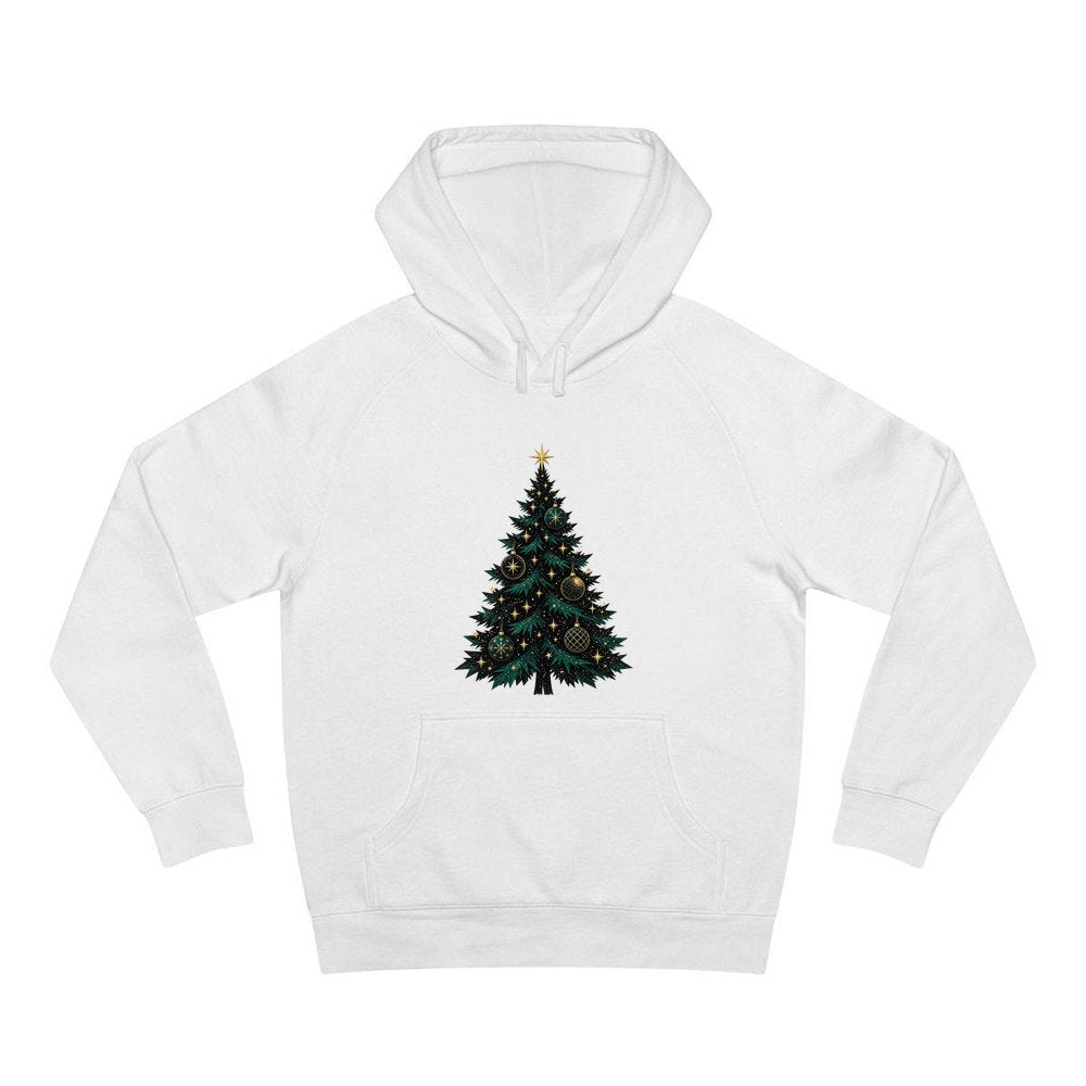 Emerald And Gold Christmas Tree personalised Christmas hoodie in white