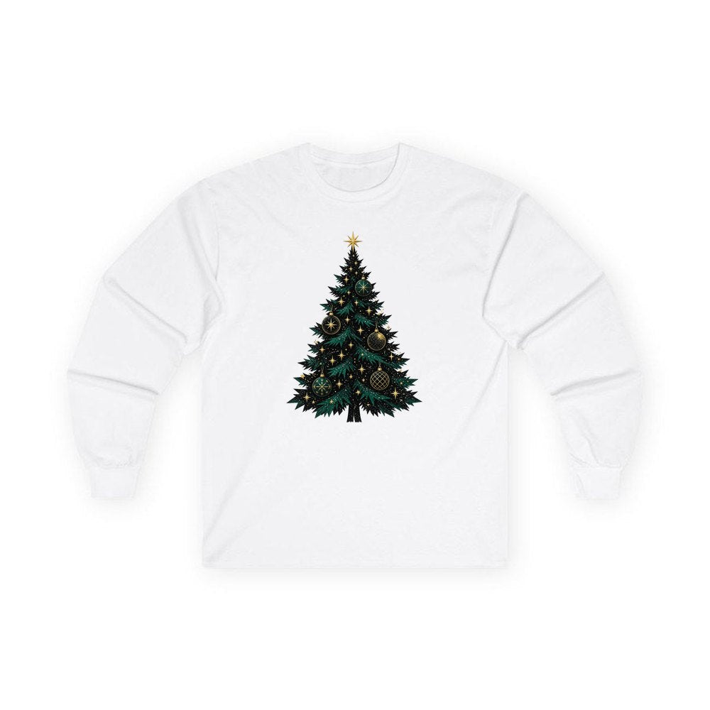 Emerald And Gold Christmas Tree personalised long sleeve Christmas T-shirt in white