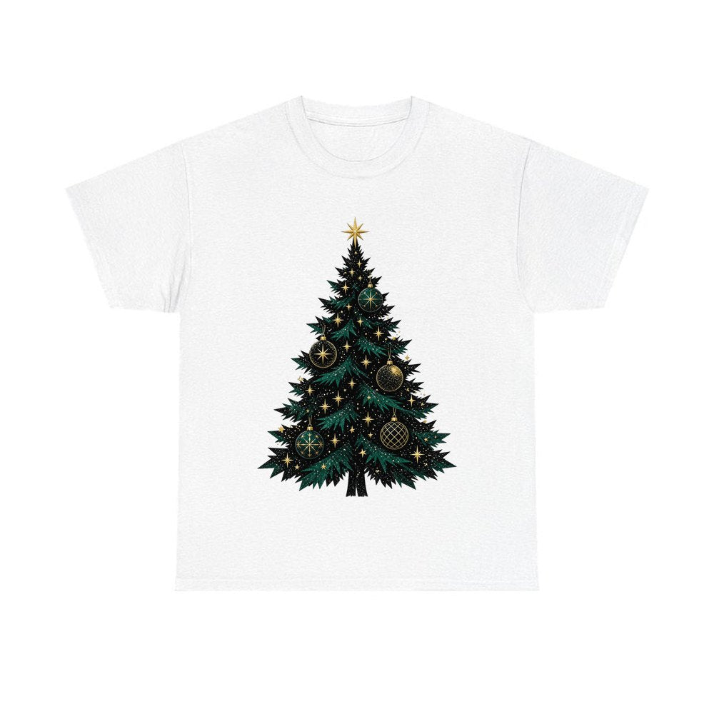 Emerald And Gold Christmas Tree personalised Christmas T-shirt in white