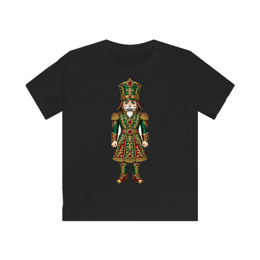 Emerald And Gold Nutcracker personalised kids Christmas tee in black