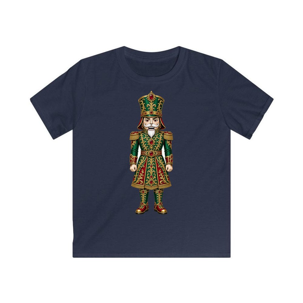 Emerald And Gold Nutcracker personalised kids Christmas tee in navy