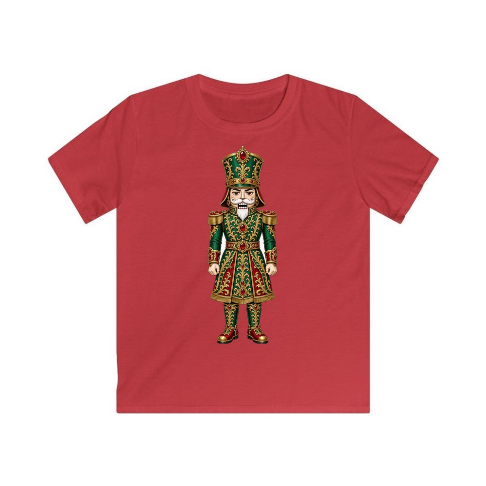 Emerald And Gold Nutcracker personalised kids Christmas tee in red