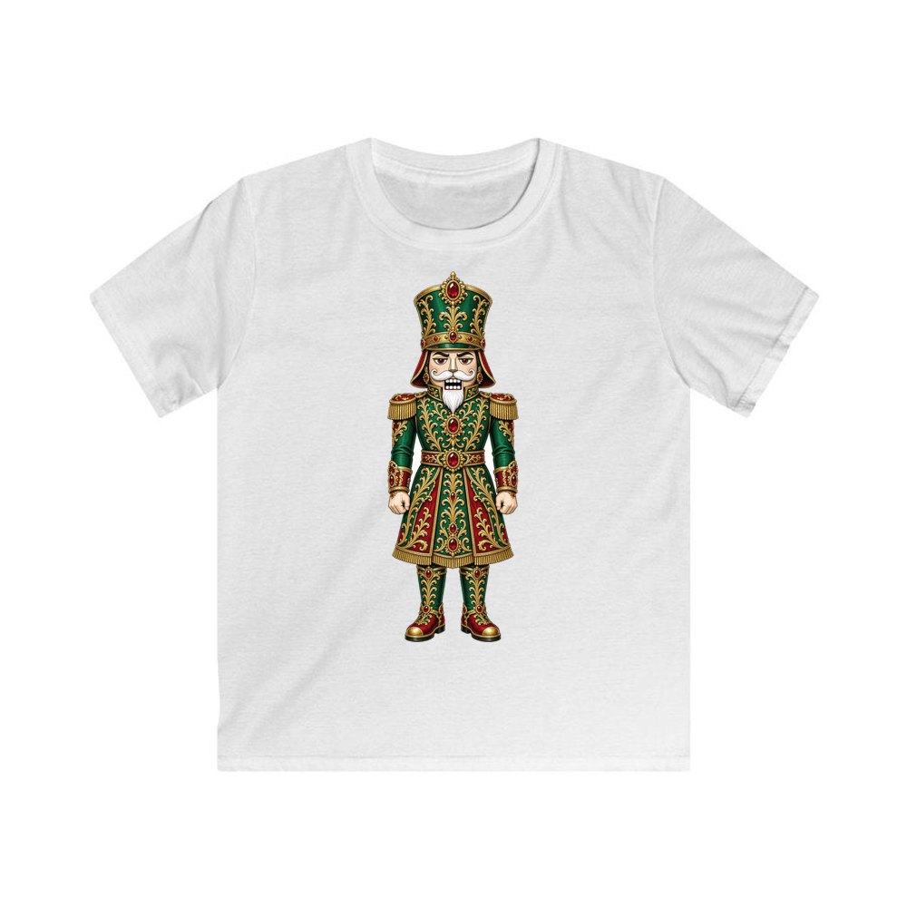 Emerald And Gold Nutcracker personalised kids Christmas tee in white