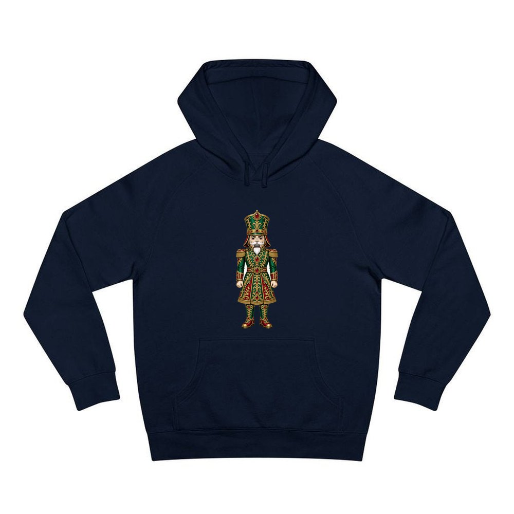 Emerald And Gold Nutcracker personalised Christmas hoodie in navy