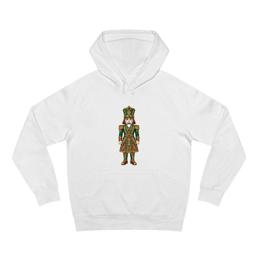 Emerald And Gold Nutcracker personalised Christmas hoodie in white