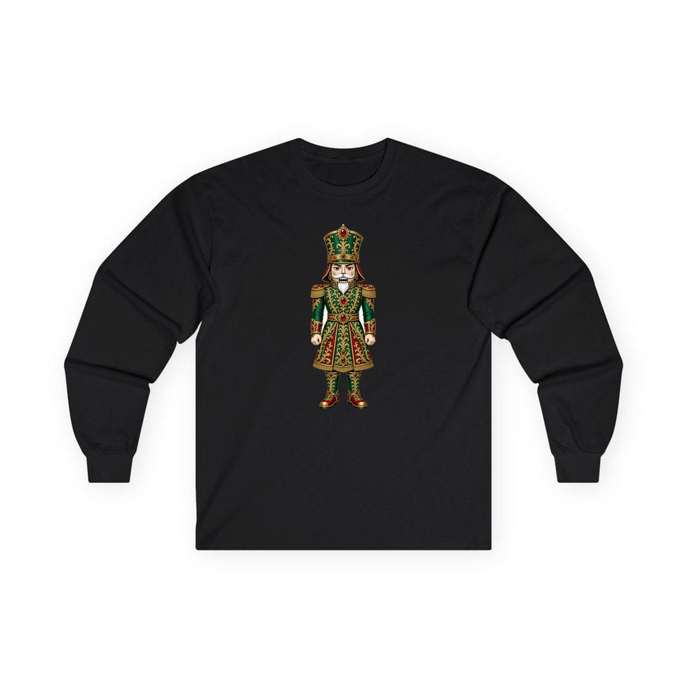 Emerald And Gold Nutcracker personalised long sleeve Christmas T-shirt in black