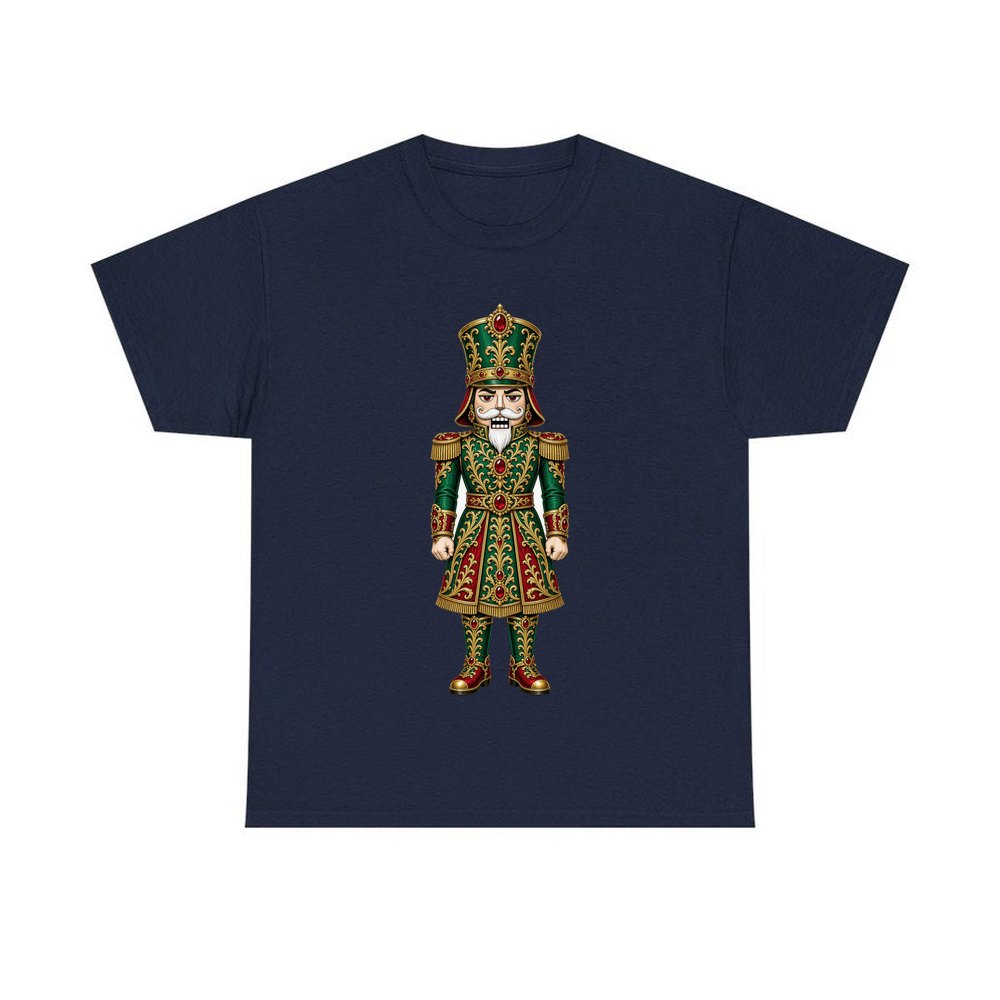 Emerald And Gold Nutcracker personalised Christmas T-shirt in navy
