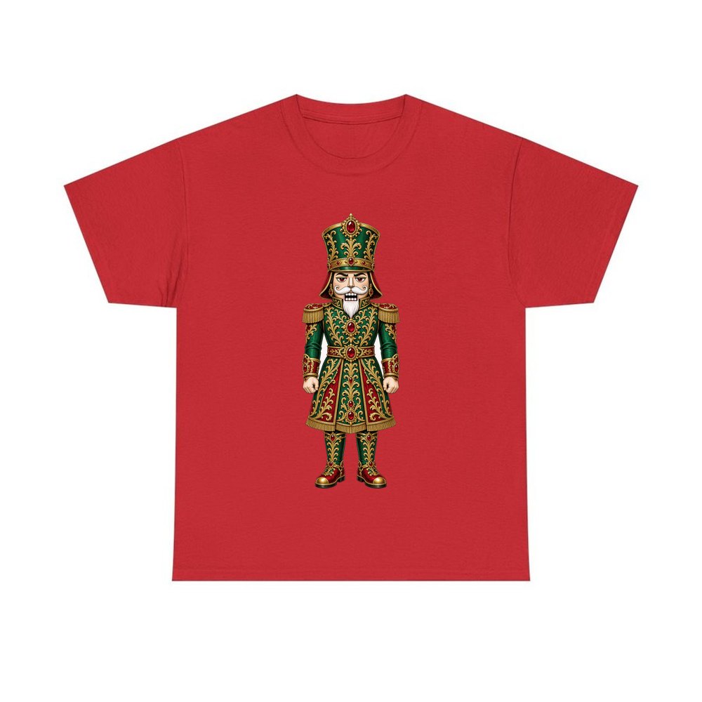 Emerald And Gold Nutcracker personalised Christmas T-shirt in red